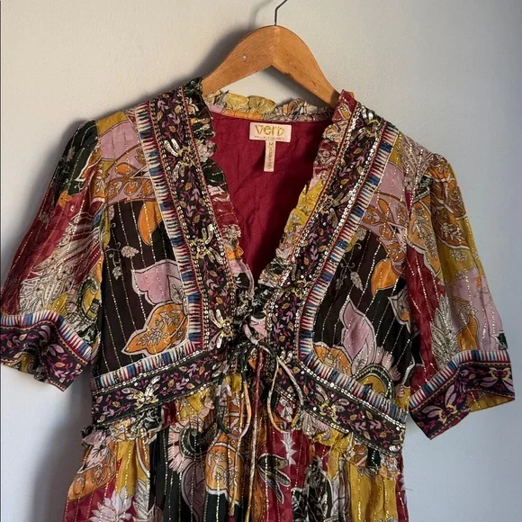 Verb by Pallavi Singhee Anthropologie Beaded Shimmer Mini Dress M - Picture 5 of 10